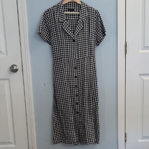 Quince Black and White Checkered Midi Dress